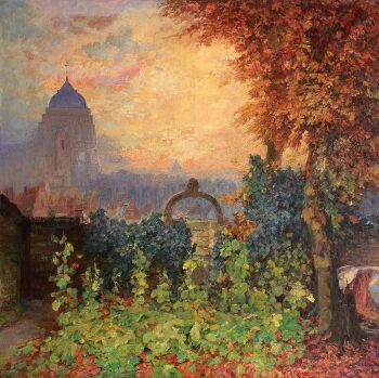Tuin te Veere met de Dom op de achtergrond by Willem Vaarzon Morel
