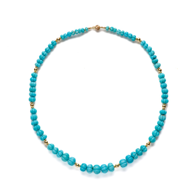 Persian Blue Kingman Turquoise 18K Gold Necklace by Its My Gemme