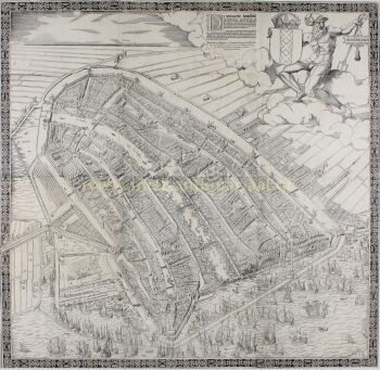 VERY RARE FIRST PRINTED MAP OF AMSTERDAM, A CITY ON THE RISE by Cornelis Anthonisz Theunissen