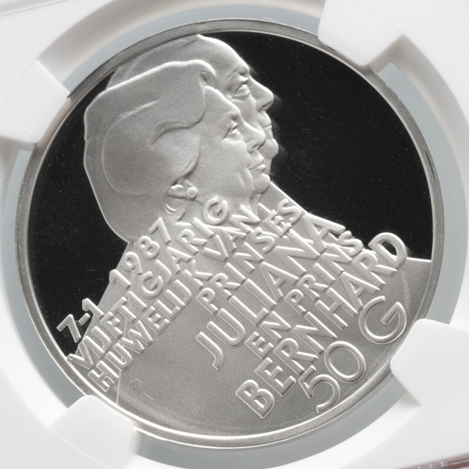50 gulden 1987 Beatrix NGC PF 70 ULTRA CAMEO TRIAL STRIKE by Onbekende Kunstenaar