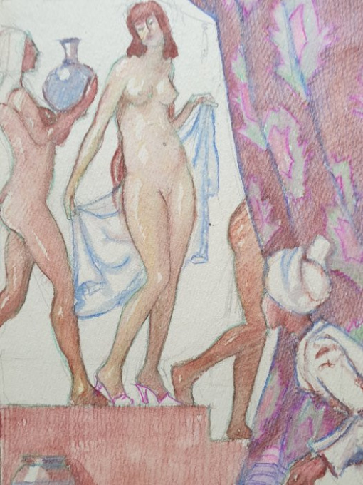 A Scene in a hamam by Onbekende Kunstenaar