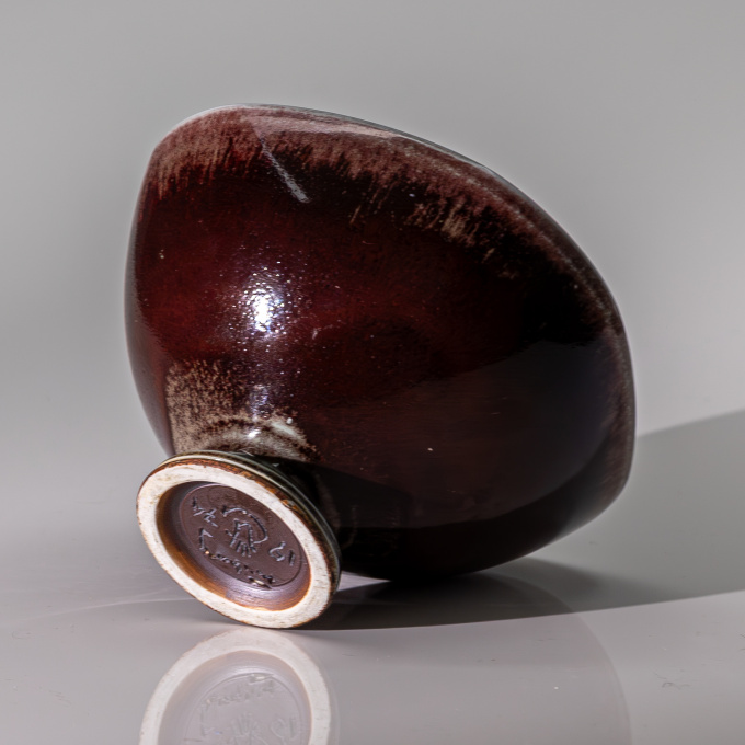 A unique glazed stoneware footed square bowl – Gustavsberg Sweden by Berndt Friberg