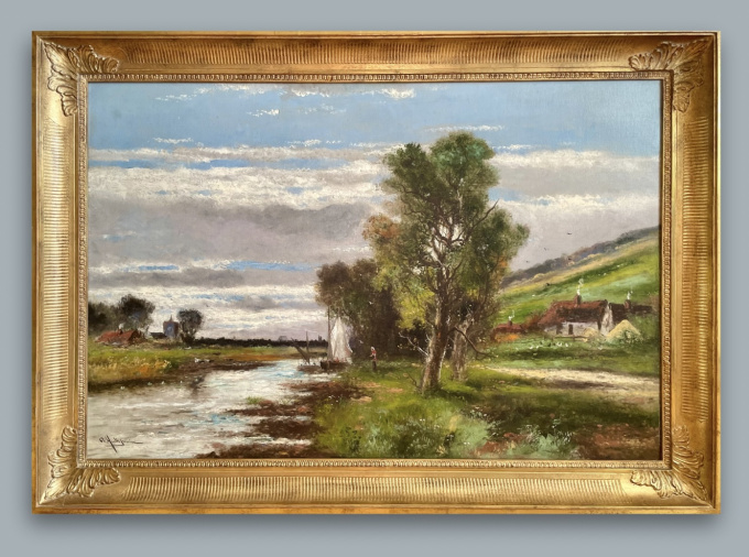 Landschap aan het water - English countryside by Abraham jr. Hulk