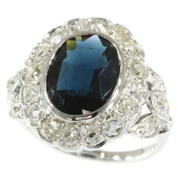 French Art Deco Belle Epoque engagement ring with diamonds and sapphire by Artista Desconocido