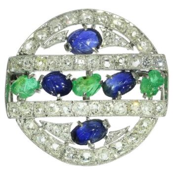 French Art Deco so-called tutti frutti brooch with diamond emerald sapphire by Unbekannter Künstler