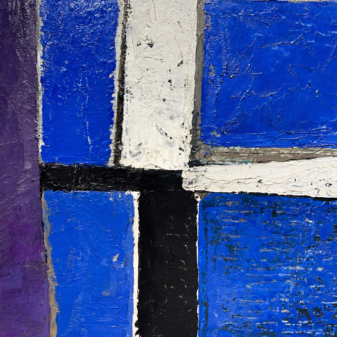 Mid-Century Modern Dutch Oil Painting "Composition in White, Black and Blue" by Georg Ruyter
