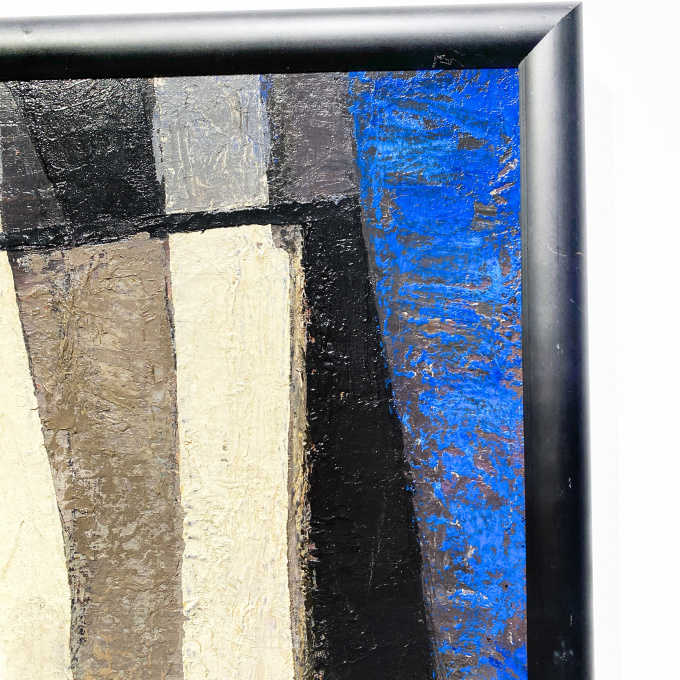 Mid-Century Modern Dutch Oil Painting "Composition in White, Black and Blue" by Georg Ruyter