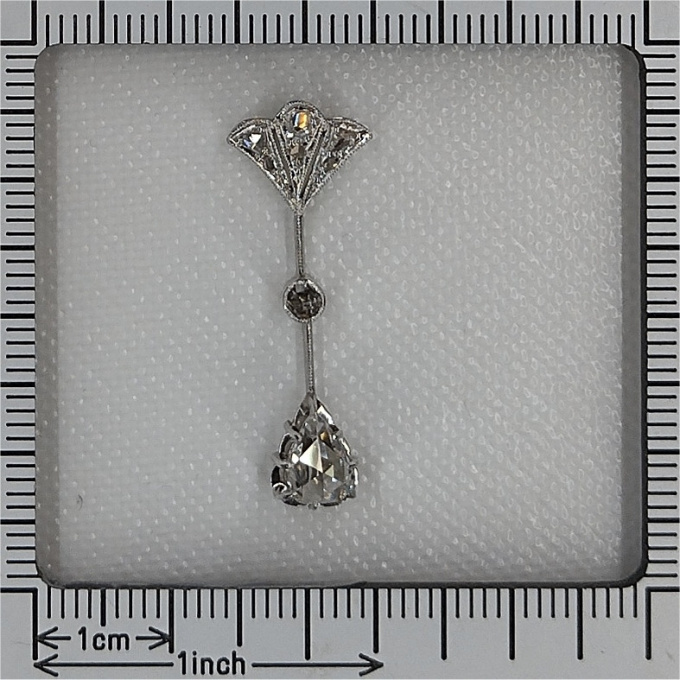Vintage 1920's Art Deco diamond pendant with large rose cut diamond pear shape by Artista Sconosciuto