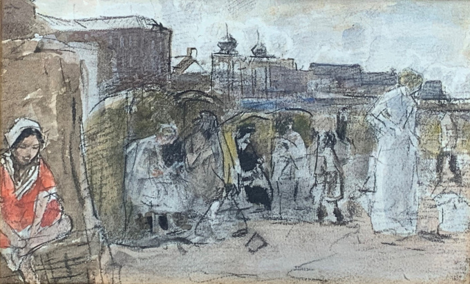 A day on the beach of Scheveningen by JOHAN ANTONIE DE JONGE