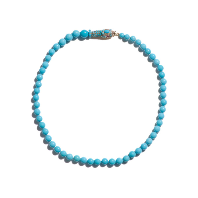 Estate Snake Sleeping Beauty Turquoise Diamond Necklace by Its My Gemme