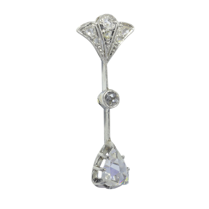 Vintage 1920's Art Deco diamond pendant with large rose cut diamond pear shape by Artista Sconosciuto