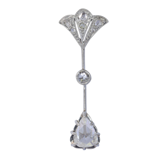 Vintage 1920's Art Deco diamond pendant with large rose cut diamond pear shape by Artista Sconosciuto