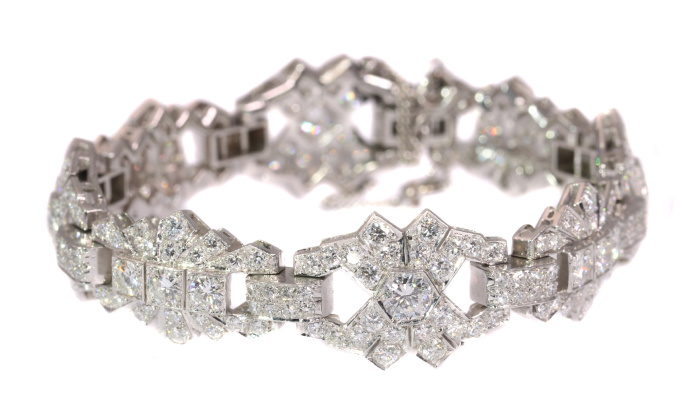 Vintage platinum diamond bracelet Art Deco style made in the Fifties by Artista Desconhecido