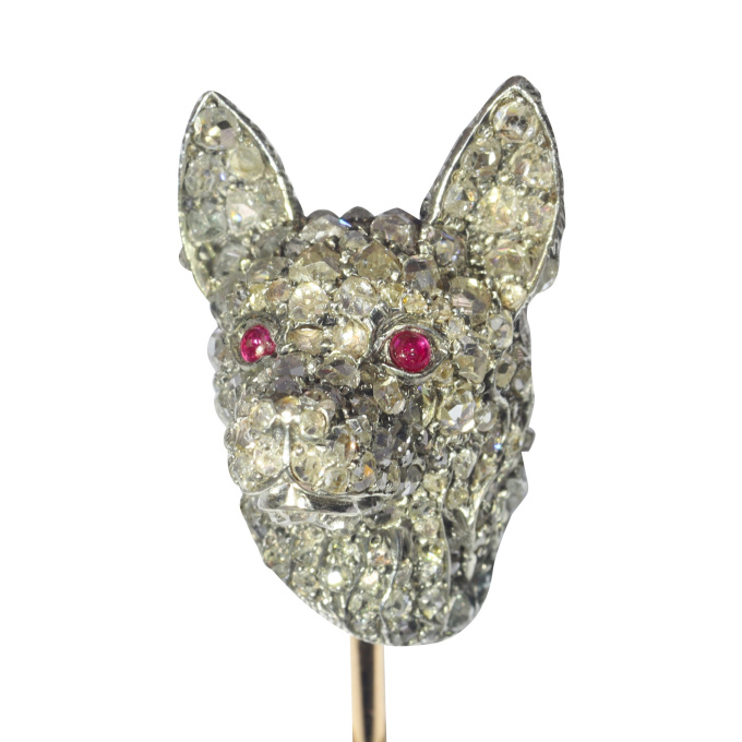 Antique Victorian fully diamond set dogs head stick pin by Artiste Inconnu