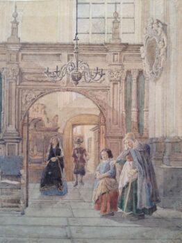Kerkinterieur met figuren by Johannes Christiaan van der Meer Mohr
