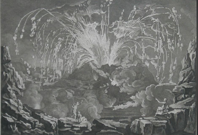 Encyclopedie: Eruption of Mount Vesuvius in 1754; Copper engraving from: Diderot & d'Alembert 'Encyclopédie, ou Dictionnaire raisonné des sciences, des arts et des métiers'. by Denis Diderot