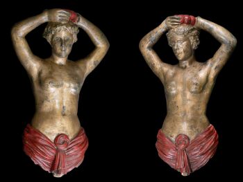 Pair of 19th C American Carousel Polychromed Female Torsos attributed to Charles I.D. Looff from Brooklyn. by Artista Sconosciuto
