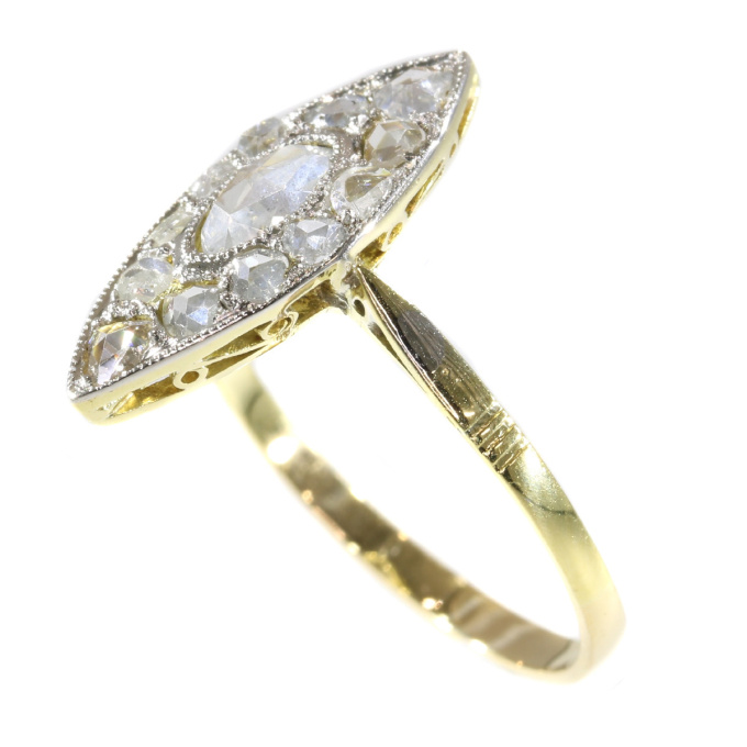 Vintage Art Deco navette or boat shaped ring with rose cut diamonds by Artista Desconhecido
