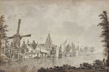 A VILLAGE ALONG THE OUDE RIJN RIVER by Dirk Verrijk (1734-1786)