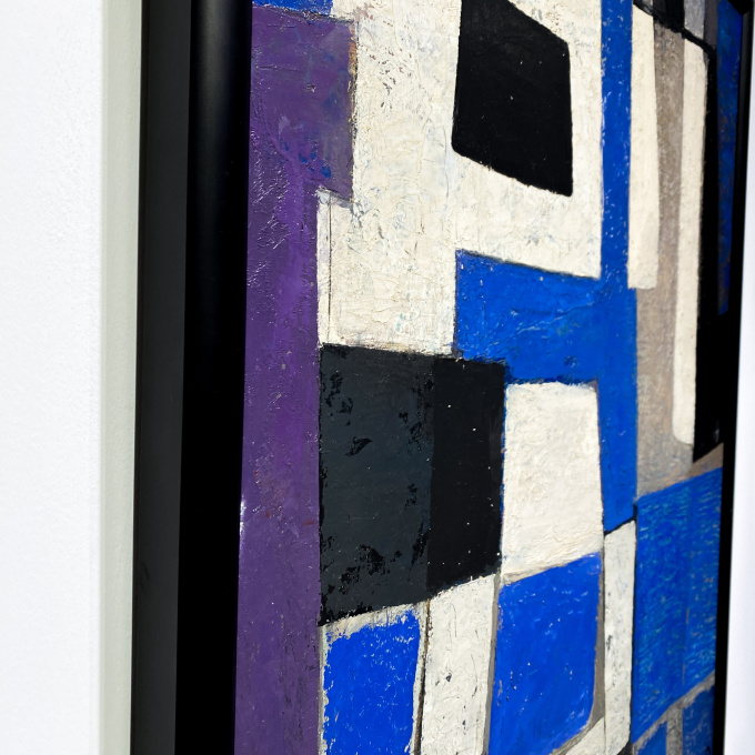 Mid-Century Modern Dutch Oil Painting "Composition in White, Black and Blue" by Georg Ruyter