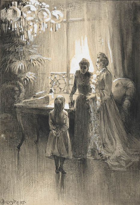 interior with two ladies and a girl by Jan Sluijters