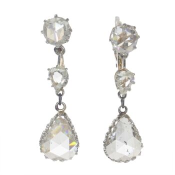 Vintage 1920's Belle Epoque / Art Deco long pendant earrings with very large pear shaped rose cut diamonds by Unknown artist