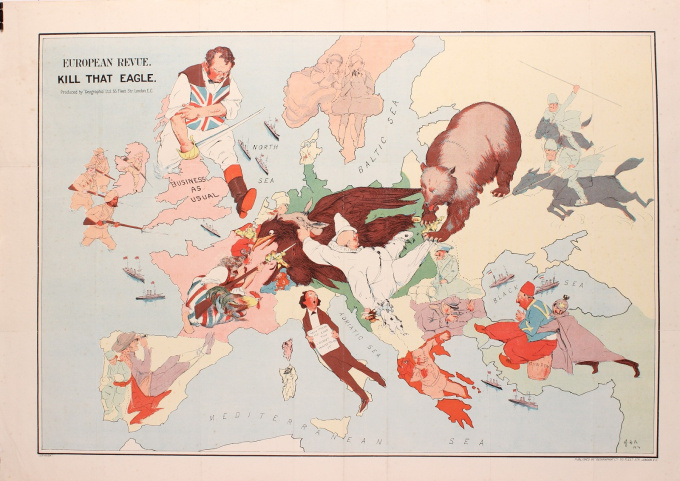 CARTOON MAP OF EUROPE AT THE BEGINNING OF WORLD WAR I by John Henry Amschewitz