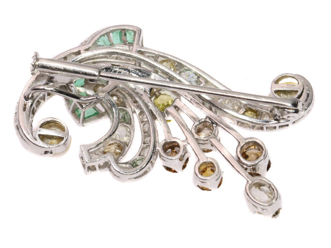 Vintage fancy color diamonds platinum bouquet or feather pendant/brooch by Artiste Inconnu
