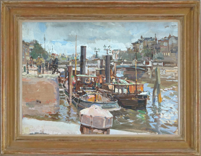Stoomslepers bij de Regentessebrug te Rotterdam by Carl Fahringer
