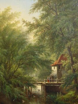 Bosgezicht met watermolen by Corstiaan Hendrikus de Swart