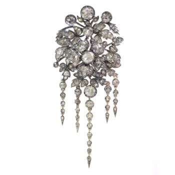 Impressive antique flower brooch trembleuse corsage fully embellished with high quality rose cut diamonds by Artista Sconosciuto