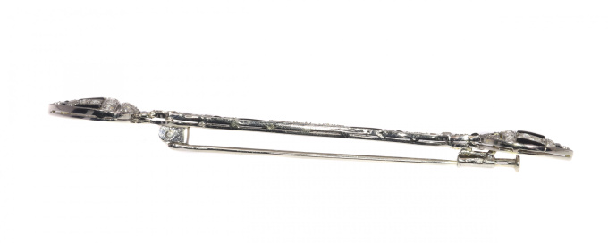 Vintage Arft Deco 10cm long bar brooch strong design with diamonds and onyx by Artista Sconosciuto