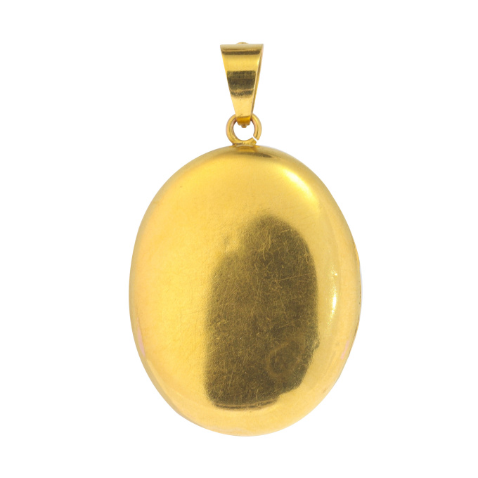 Vintage antique 18K gold locket with large old mine brilliant cut diamond by Artista Sconosciuto