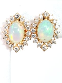 Giant Australian Opal & Diamond Cluster Stud Gold Earrings by Its My Gemme