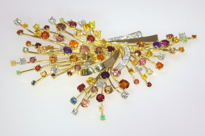 Vintage Sixties festive gemstone fireworks brooch pendant by Wolfers by Artiste Inconnu