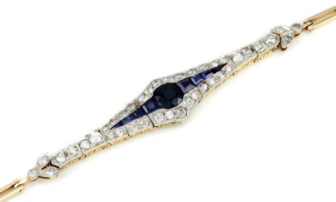 Belle Epoque gold and platinum bracelet with diamonds and sapphires by Artiste Inconnu