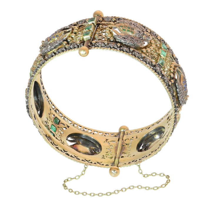 Victorian Neo Egyptian Hinged Bangle with Diamond and Gem Set Scarabs by Artiste Inconnu