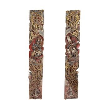 Two large Chinese carved wooden architectural wall panels, Qing dynasty, 19th century by Artista Desconocido
