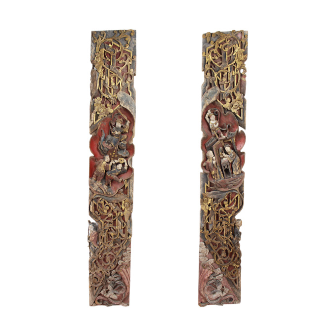 Two large Chinese carved wooden architectural wall panels, Qing dynasty, 19th century by Artista Desconocido