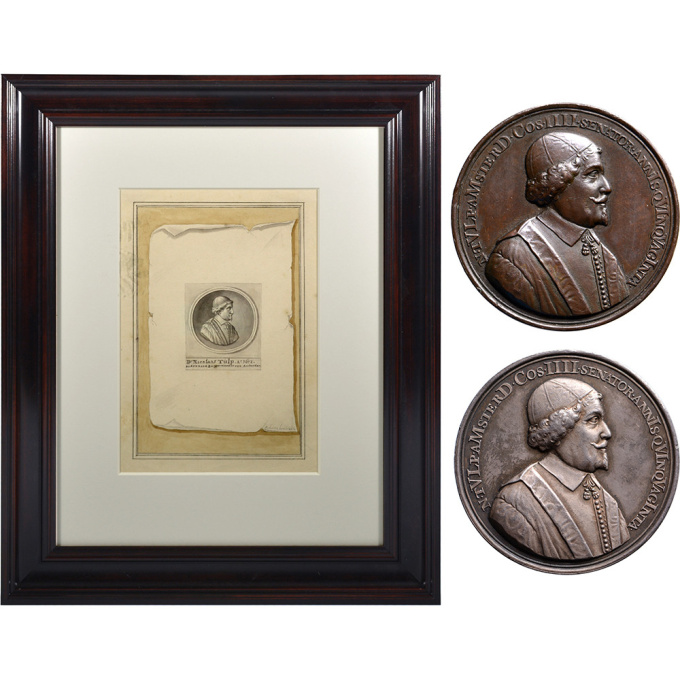 Trompe l’oeil and bronze and silver medal of Dr. Nicolaes Tulp, mayor of Amsterdam, by Antonina Houbraken by Unbekannter Künstler