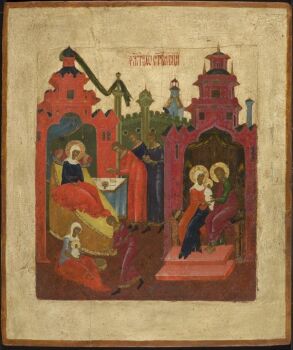 Russian Wooden Icon: The Birth of the Virgin by Artista Desconocido