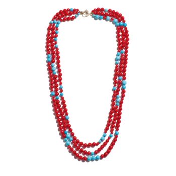 Layered Coral & Sleeping Beauty Turquoise Diamond Gold Necklace by Its My Gemme