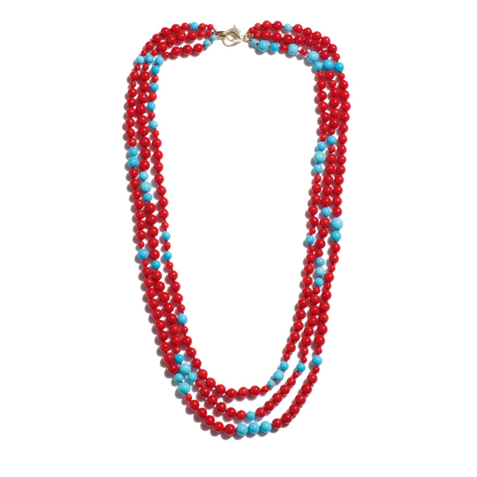 Layered Coral & Sleeping Beauty Turquoise Diamond Gold Necklace by Its My Gemme