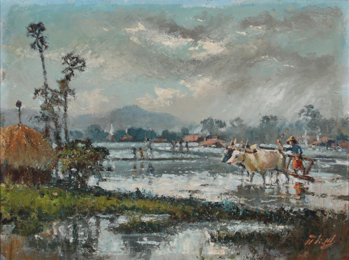 'Ploughing farmer' by U Thein Nyunt