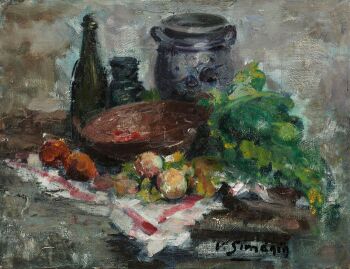 Stilleven met Keulse pot en groenten by Victor Simonin