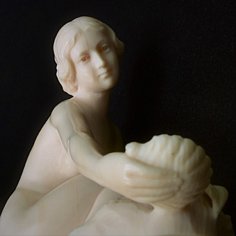 Art deco ivory sculpture Nude girl with shell by C.H Middegaels