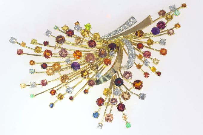 Vintage Sixties festive gemstone fireworks brooch pendant by Wolfers by Artiste Inconnu