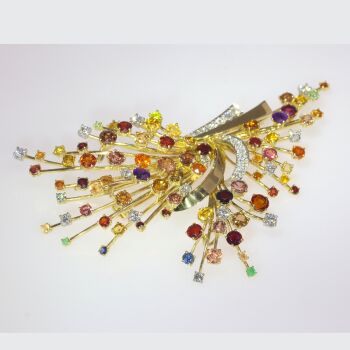 Vintage Sixties festive gemstone fireworks brooch pendant by Wolfers by Onbekende Kunstenaar