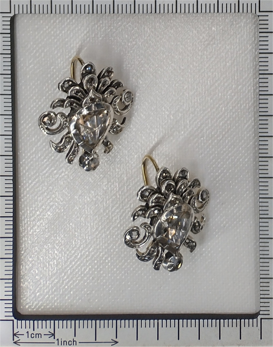 Victorian earrings with large pear shaped rose cut diamonds by Artiste Inconnu