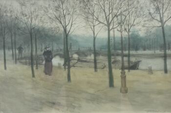 Woman along a canal in Amsterdam by Egbert Rubertus Derk Schaap